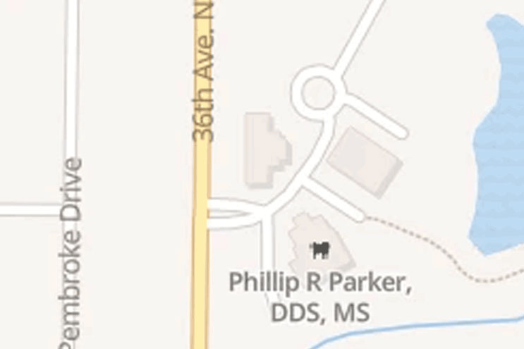Map showing location of office of Dr. Phillip Parker